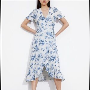 & Other Stories Blue and White Floral Wrap Dress